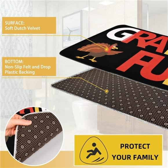 Thanksgiving Area Rug, Turkey Outdoor & Bathroom Floor Mat18 x 30 Inch - Picture 7 of 7